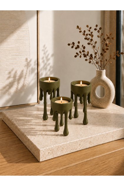 Dağ Teknoloji 3'lü Damla Tasarım Dekoratif Mumluk Seti | 3D Baskı Tealight Mumluk
