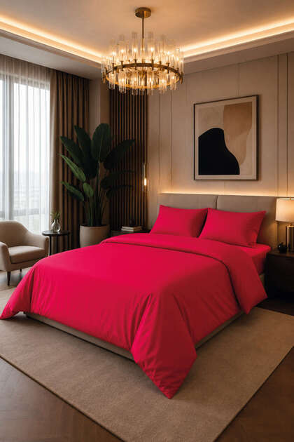 Aurelia Pure Red 100% Cotton Satin Double Duvet Cover Set