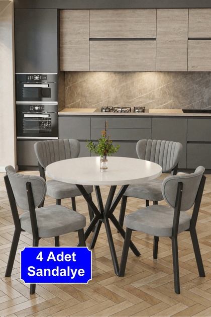 Elbar 4 Adet Elma Sandalye Baby Face Kumaş Metal İskelet Mutfak Yemek Masası Sandalyesi
