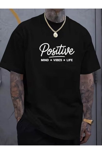 Unisex Oversized Printed Crew Neck Short Sleeve Black T-Shirt