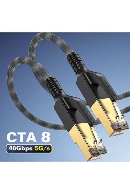 2m Round Braided Cat8 Cat8 Ethernet Cable 40Gbps 2000MHz Shielded Braided Network Cable High Speed R