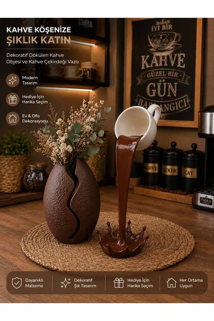 KAHVE KÖŞELERİ İÇİN DÖKÜLEN KAHVE VE KAHVE ÇEKİRDEĞİ VAZO