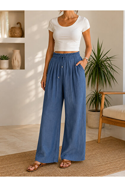 Pantaloni confortabili, elastici, de calitate, plisați, din tensel, pentru femei