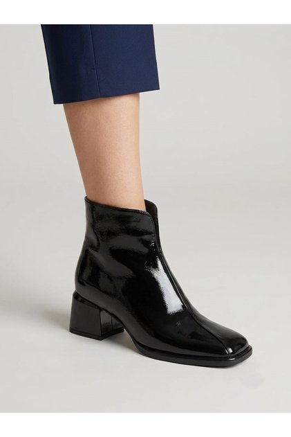 Genuine Leather Patent Leather Zippered Boots Women's Shoes