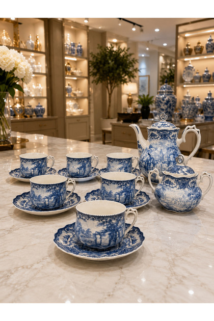 ESTERHOMEDECOR 6 Kişilik 17 parça porselen çay seti