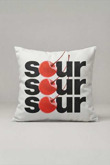 Black Red Sour Written Cushion Cover 336 – Sour Cherry Type Design 45X45 cm
