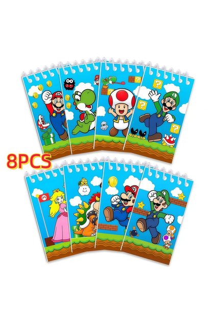 8pcs 2026 New! 8 Pcs Super Mini Spiral Notebook Set, Cute Cartoon Mario & Luigi Pocket Notebooks, Po