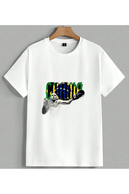 Brazil Flag Football Player Printed Unisex Oversize T-Shirt White