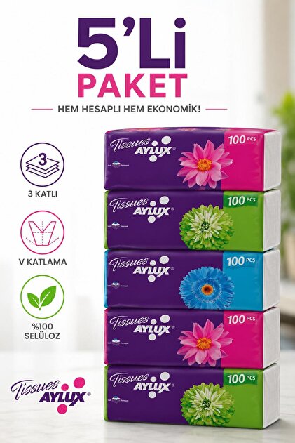 Peçete Mendil Soft Yumuşak 3 Katlı V Katlama 100'lü 5'li Paket 500 Adet