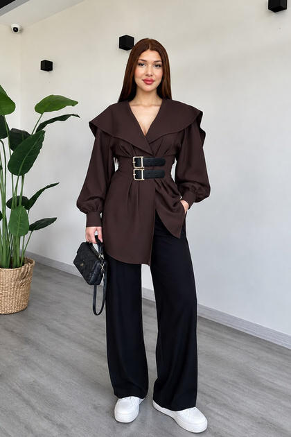 Double Buckle Shawl Collar Blazer Jacket