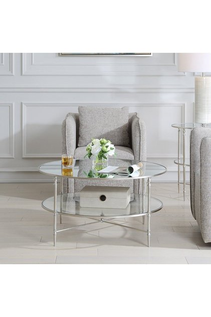 Henzler 91 W x 48 H x 91 D Silver Round Coffee Table with Mirror Top