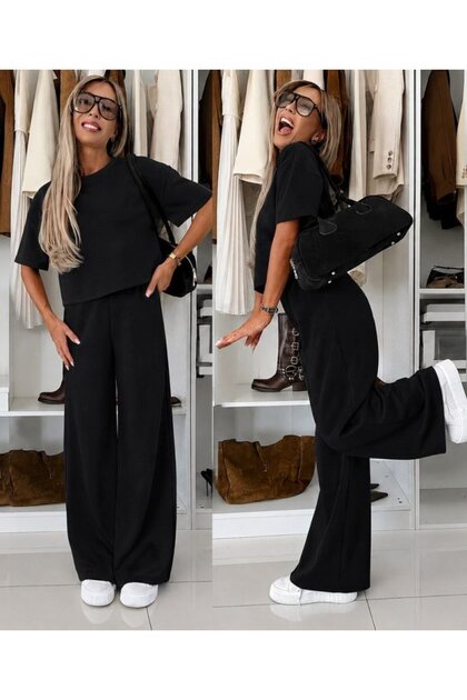 Women's Short Sleeve Crew Neck Modal Blouse and Pants Two-Piece Set