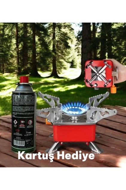 Gaz Hediyeli Portatif Mini Kamp Ocağı / Mini Boy Çantalı Piknik Ocağı / Katlanır Ayaklı Çanta Boy Ocak