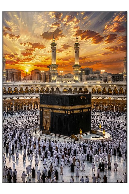 Gün Batımında Kabe Ve Hacılar Mdf Ahşap Tablo