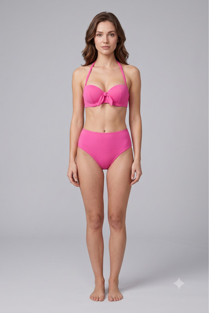 Kadın Yüksek Bel Destekli Bikini Takımı – Bağlama Detaylı Şık ve Konforlu Mayo Seti