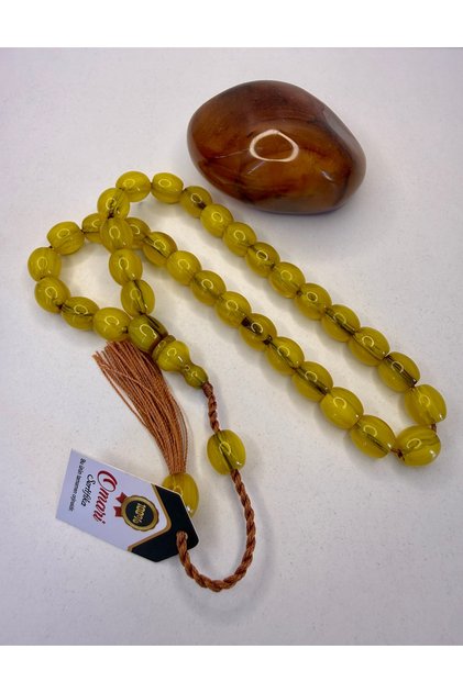9,5/10,5 mm Omari Countersunk Sealed Signed Identical Ottoman Simile Stick Crimped Amber Prayer Beads