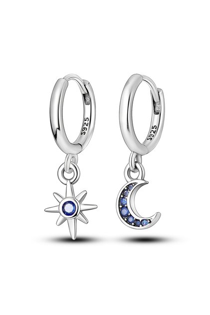 KTE022 Blue Earrings 925 Sterling Silver Sun Moon Starlight Butterfly Stud Hoop Earring With Zircon
