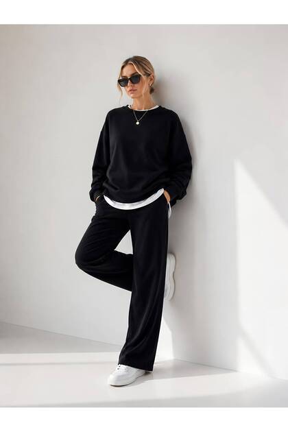 Women's Three-Thread Ribbed Cotton Oversize Sweatshirt