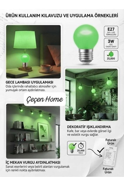 2 Pieces of Round Colorful Night Light Bulb - E-27 Lamp Holder Decorative Living Room and Children's Room Lighting