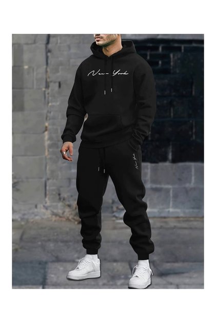 Ανδρικό σετ φόρμας με κουκούλα και στάμπα Mix, Oversize Boyfirend