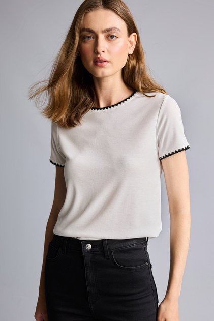 Tricou cu mânecă scurtă, croială slim, cu guler croșetat și nervuri I6811AX26SP
