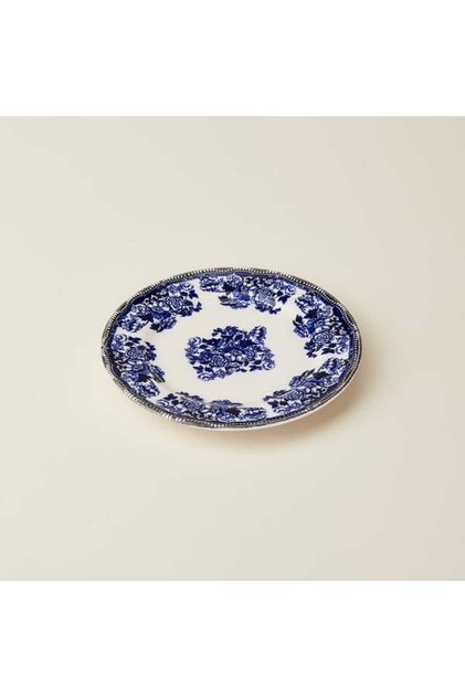 Vintage Flower Porselen Tatlı ve Kahvaltı Tabağı - Mavi / Beyaz - 17 cm