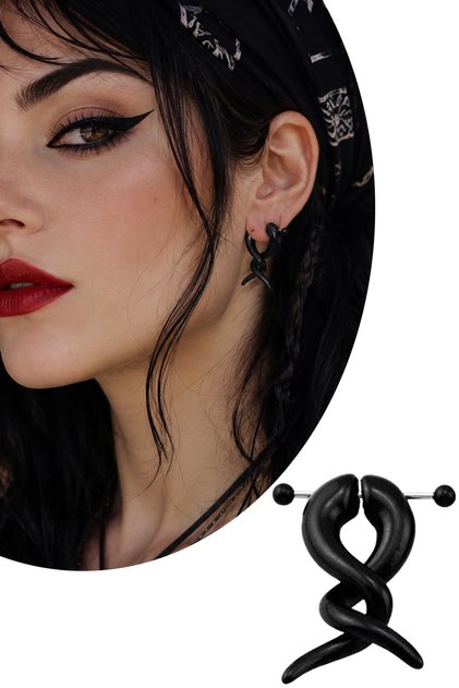 Kulak Piercing & Lobe Piercing - Siyah Sarmalı Kavisli Sıra Dışı Tasarım