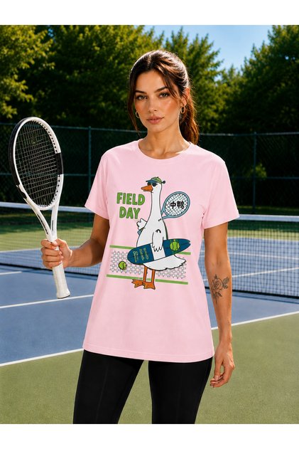 Unisex Oversize Tennis Printed T-Shirt 100% Cotton Tennis Themed Comfortable Fit Short Sleeve T-Shirt