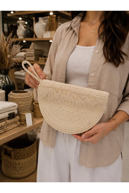 Women's Handmade Jute Bag |   Half Moon Knitted Clutch |   Bohemian Stylish Daily Handbag