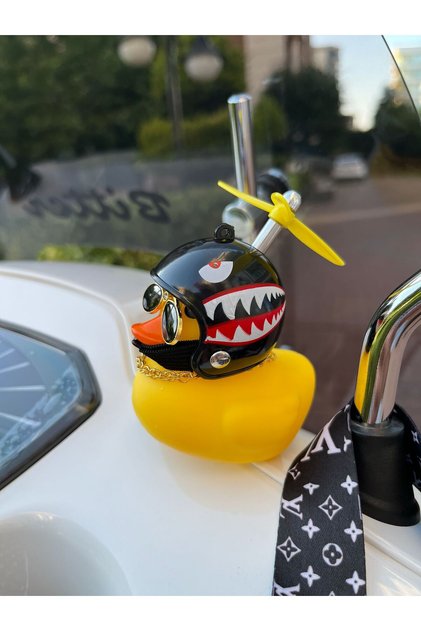 Duck with Helmet and Propeller Motorcycle Ornament - Vehicle Dashboard Ornament Gear Helmet