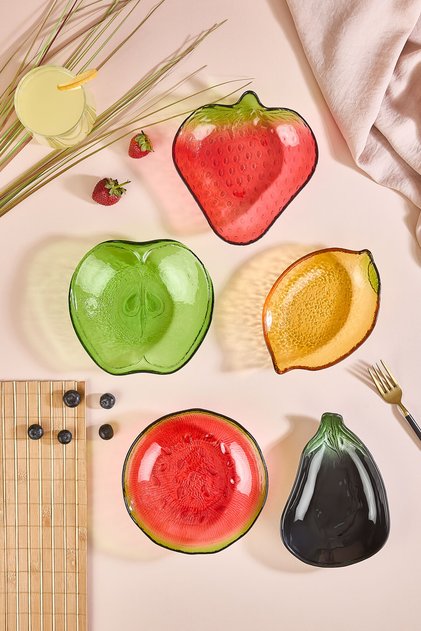 Frutta 5 Parça Karışık Meyve Formlu Cam Çerez/Meyve/Meze Kasesi Seti