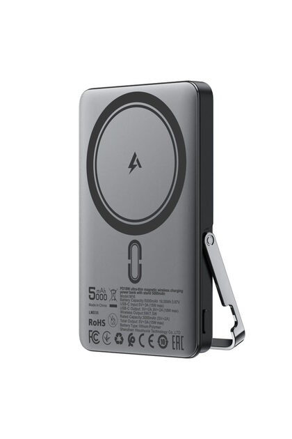 M16 Magnetic Wireless Power Bank 5000mAh – 18W PD Fast Charging, USB-C In/Out, LED Battery Indicator & Foldable Stand