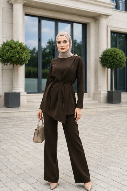 Asymmetrical Cut Tunic Stylish Design Trouser Suit Outfit