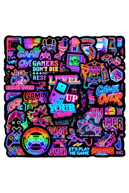 50PCS 50pcs Creative Neon Video Game Cartoon Stickers Waterproof DIY Skateboard Phone Laptop Guitar