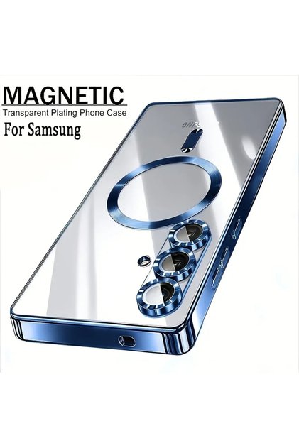 Galaxy A57 Blue Transparent Plating Magnetic Phone Case for Samsung Galaxy A57 A56 A55 A54 A37 A36 A