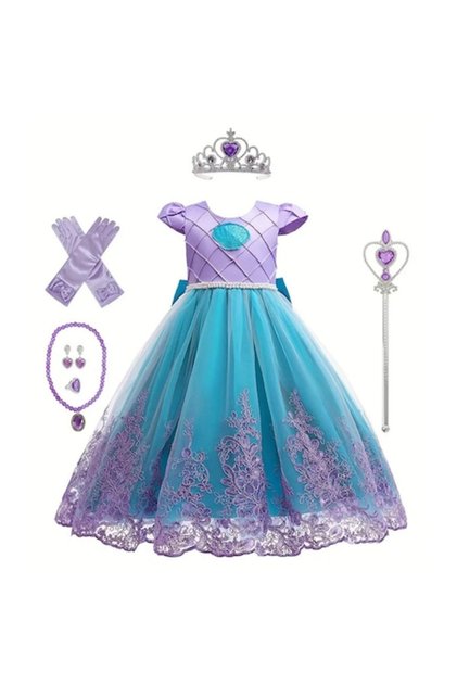 Set rochie de sirenă cu fundă și accesorii, mov, 7-8 ani, 122-128cm