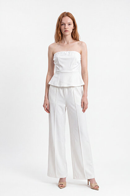 Peplum Sleeveless Wide Leg Soft Touch Knitted Top and Bottom Set