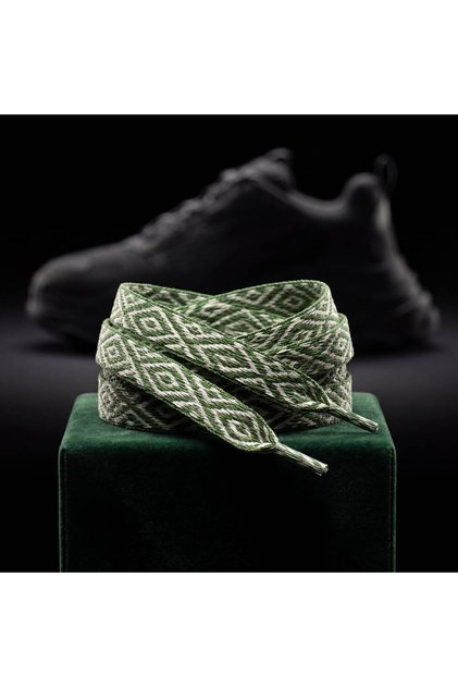 Green Cream Diamond Patterned Flat Shoelaces Sports Sneaker