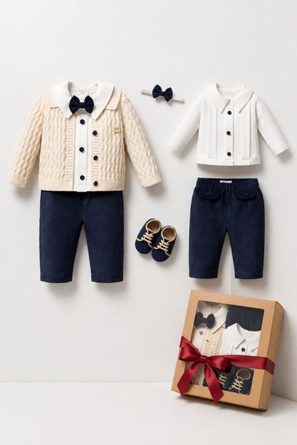 Newborn Baby Boy Premium Velvet Trousers Knitwear Cardigan Set Baby Birth Gift Box Mevlüt Outfit