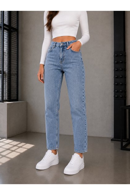 Miu Women's Snow Blue High Waist Lycra Trend Mom Jean