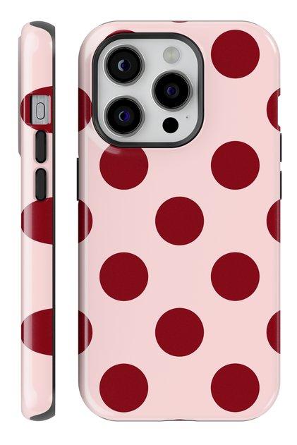 (Magsafe) iPhone 15 Pro Max Red Polka Dot Double Layer Shiny Protect Phone Case