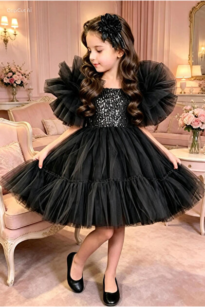 Sequined Tulle Fluffy Girls' Evening Dress