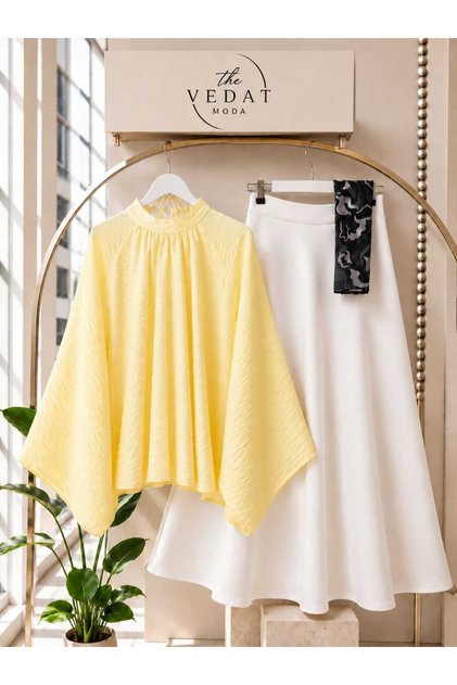 Women's Lined Blouse Detailed - Puff Scuba Set -0750