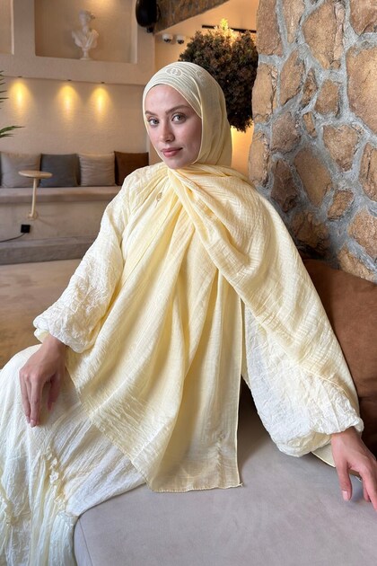 Line Gg Pattern Aura Cotton Jacquard Shawl Yellow