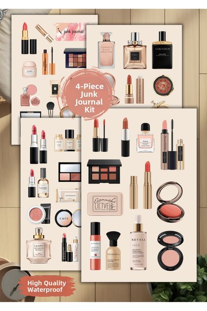 4-Piece Makeup, Lipstick Sticker Set Agenda Bullet Junk Journal Planner Scrapbook Jj0011