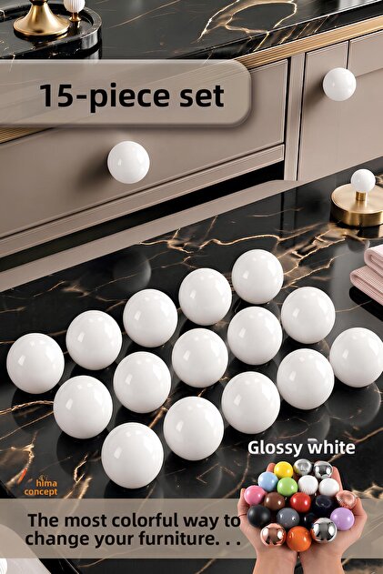 15 Pcs Plastic Round Ball Button Bright White Cabinet Furniture Kitchen Cupboard Drawer Handle Knob Handles