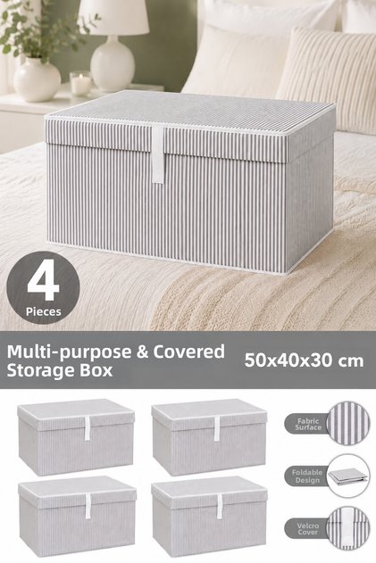 4-Piece Multi-Purpose Storage Box Organizer with Lid Maxi 50 X 40 X 30 cm Gray