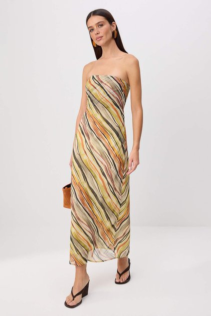 Multicolored Strapless Maxi Woven Dress Twoss26El00429