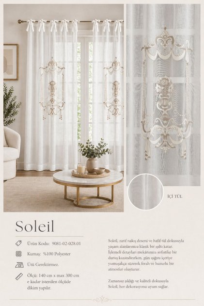 Soleil Keten Görünümlü Panel Perde Ekru (Ölçüler En x Boy)