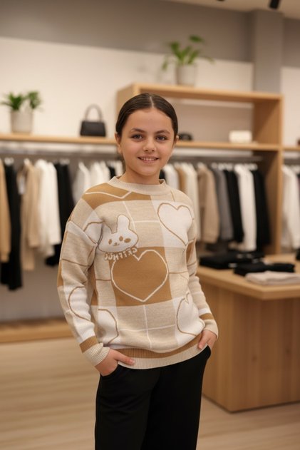 Girl's Sweater with Heart Pattern